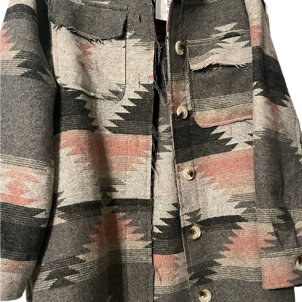 Grey and Pink Aztec Button Up Jacket Women’s - Picture 6 of 10